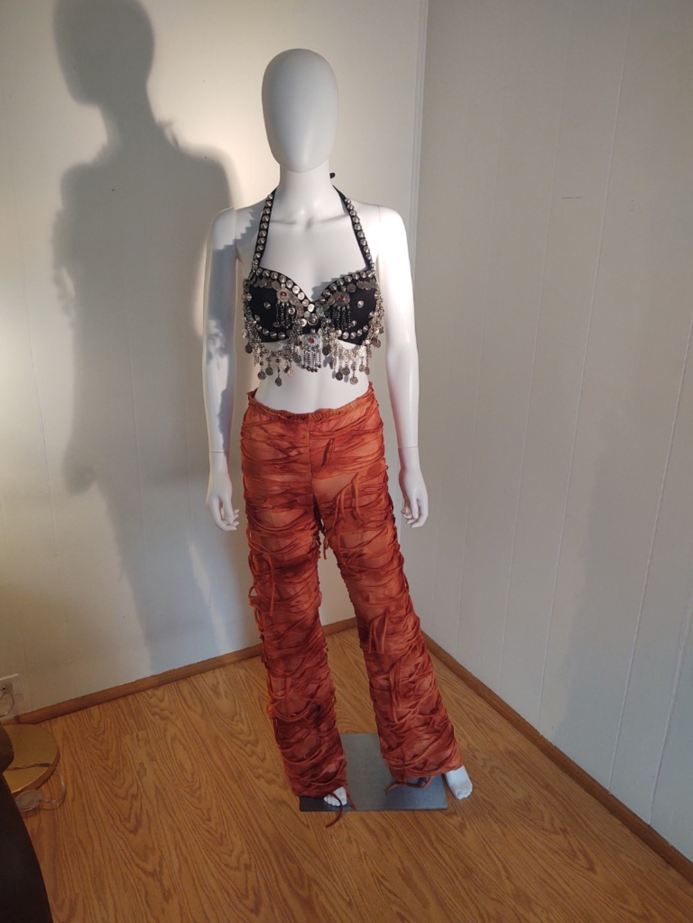 EUC Firefly Small Orange Sun Fire Sheer Dance Pants with Fabric Texture Detail
